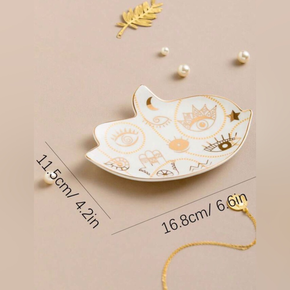 New Ceramic Hamsa Hand Evil Eye Gold Illustrative Jewelry Tray ~ Trinket Tray - Picture 10 of 12